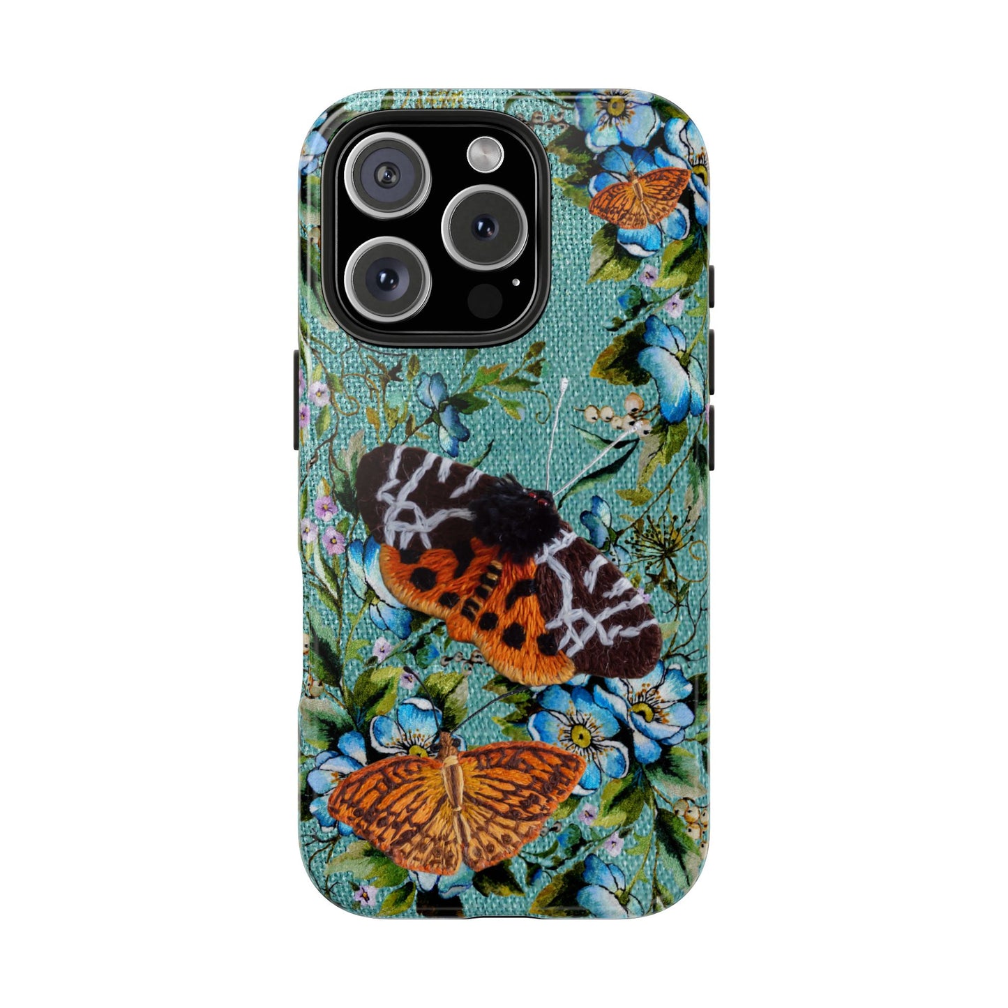 Vintage Blooms and Butterflies Phone Case Embroidered Look Floral Cottagecore Phone Cover, iPhone, Pixel, Samsung
