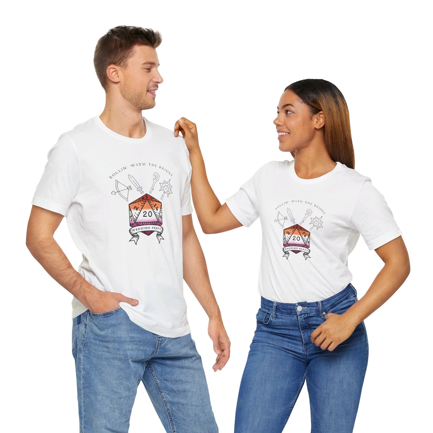 Lesbian Flag Dungeons & Dragons Wedding Party T-Shirts |TTRPG | Unisex T-Shirt | Nerdy Non-Binary