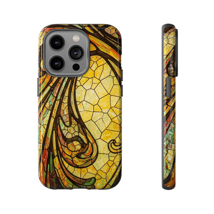 Faux Stained Glass Art Nouveau Style iPhone Case, Tough Cases, Vintage Design, Durable Phone Protector, Earth tones