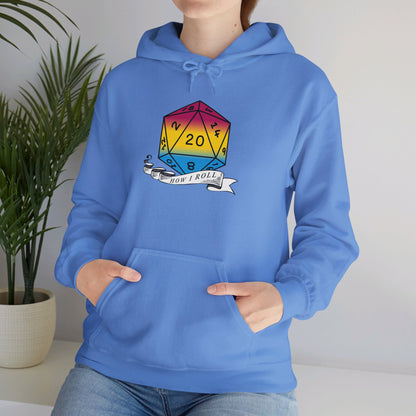 Nerdy Pansexual Flag Pride | How I Roll | Pride Flag D20 Hoodie | Unisex Heavy Blend™ Hooded Sweatshirt