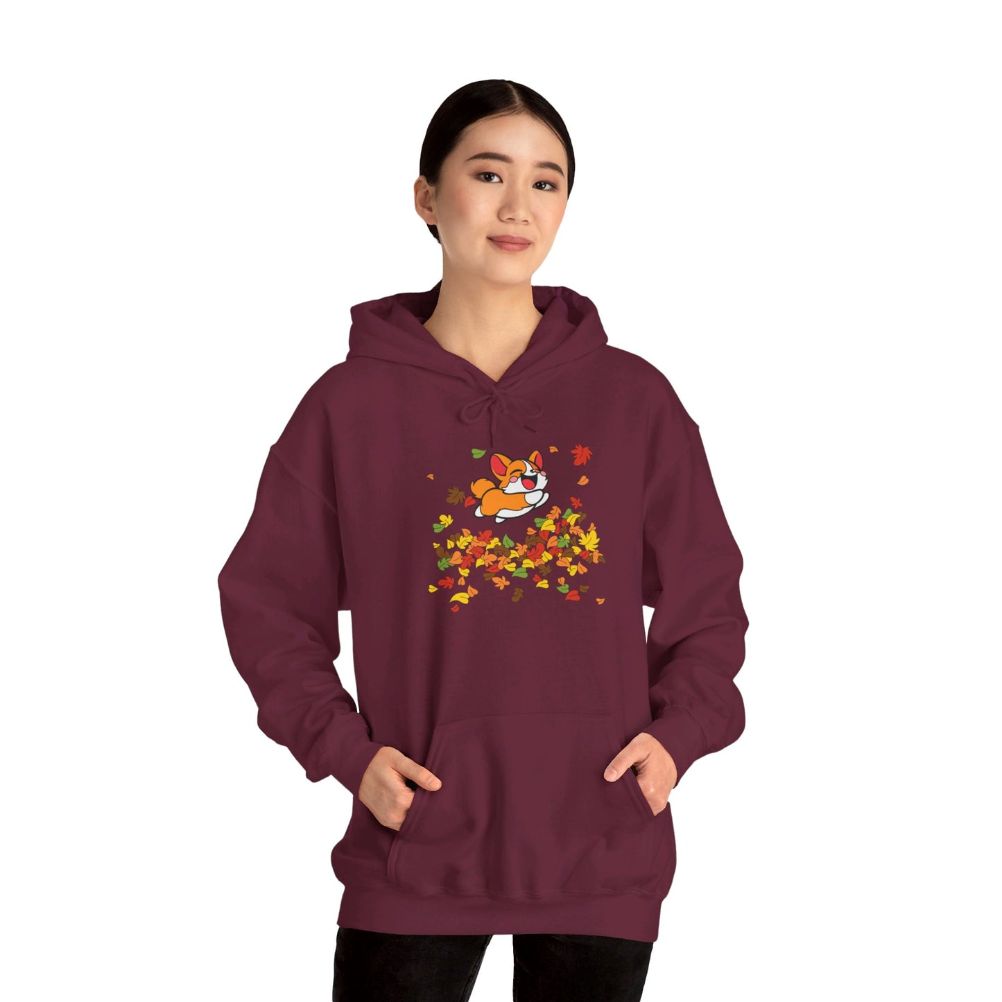 Cute Corgi Fall Autumn Leaves Hoodie