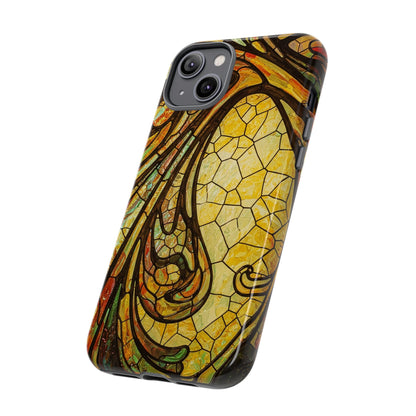 Faux Stained Glass Art Nouveau Style iPhone Case, Tough Cases, Vintage Design, Durable Phone Protector, Earth tones