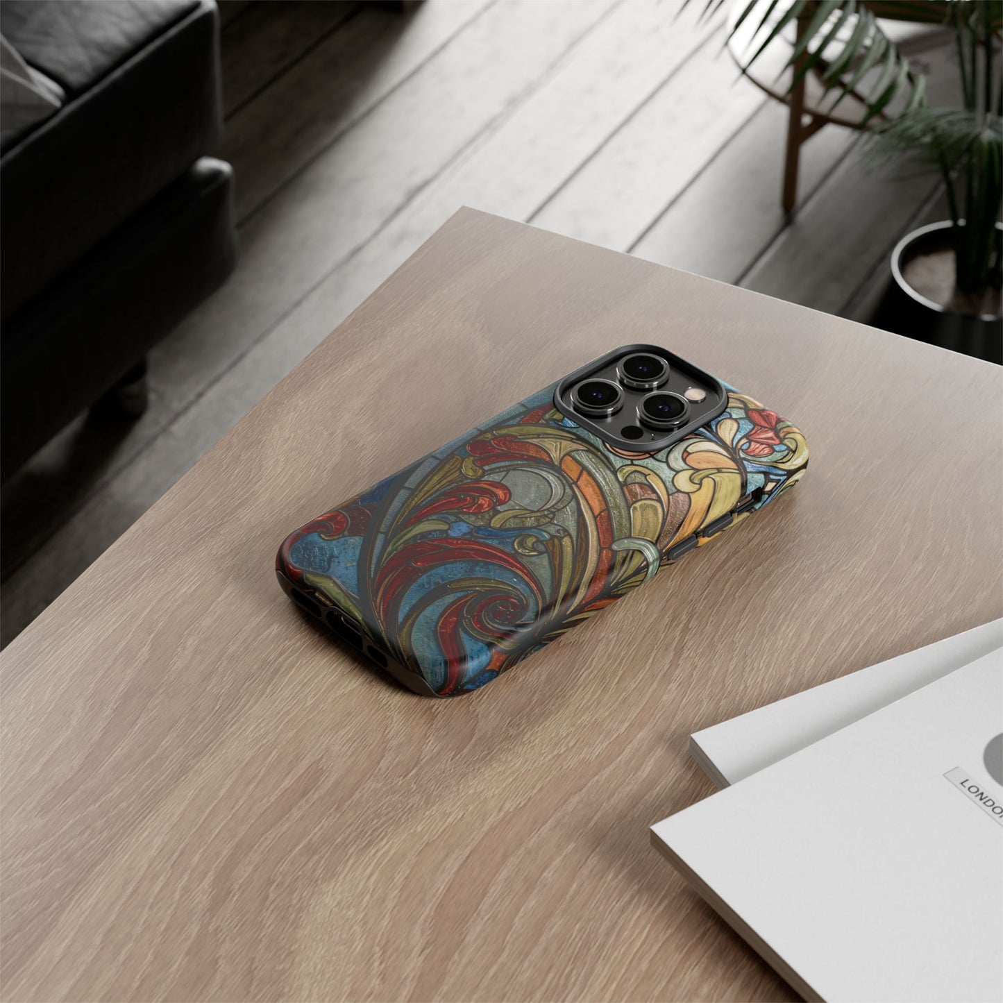 Faux Stained Glass iPhone Case, Art Nouveau Tough Case, Vintage Art Lover Gift, Durable Protector, Artistic Phone Cover, Art Deco Phone Case