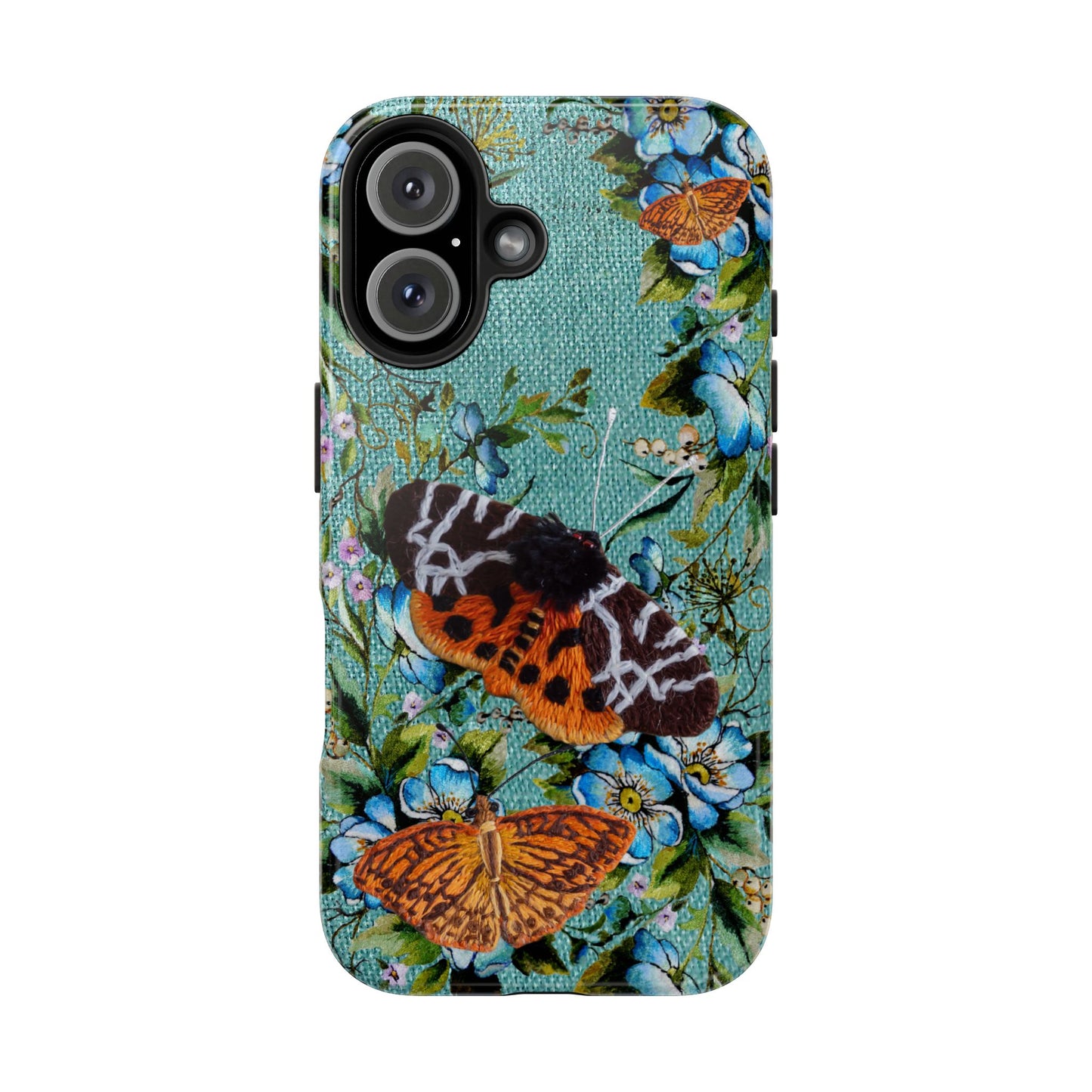 Vintage Blooms and Butterflies Phone Case Embroidered Look Floral Cottagecore Phone Cover, iPhone, Pixel, Samsung