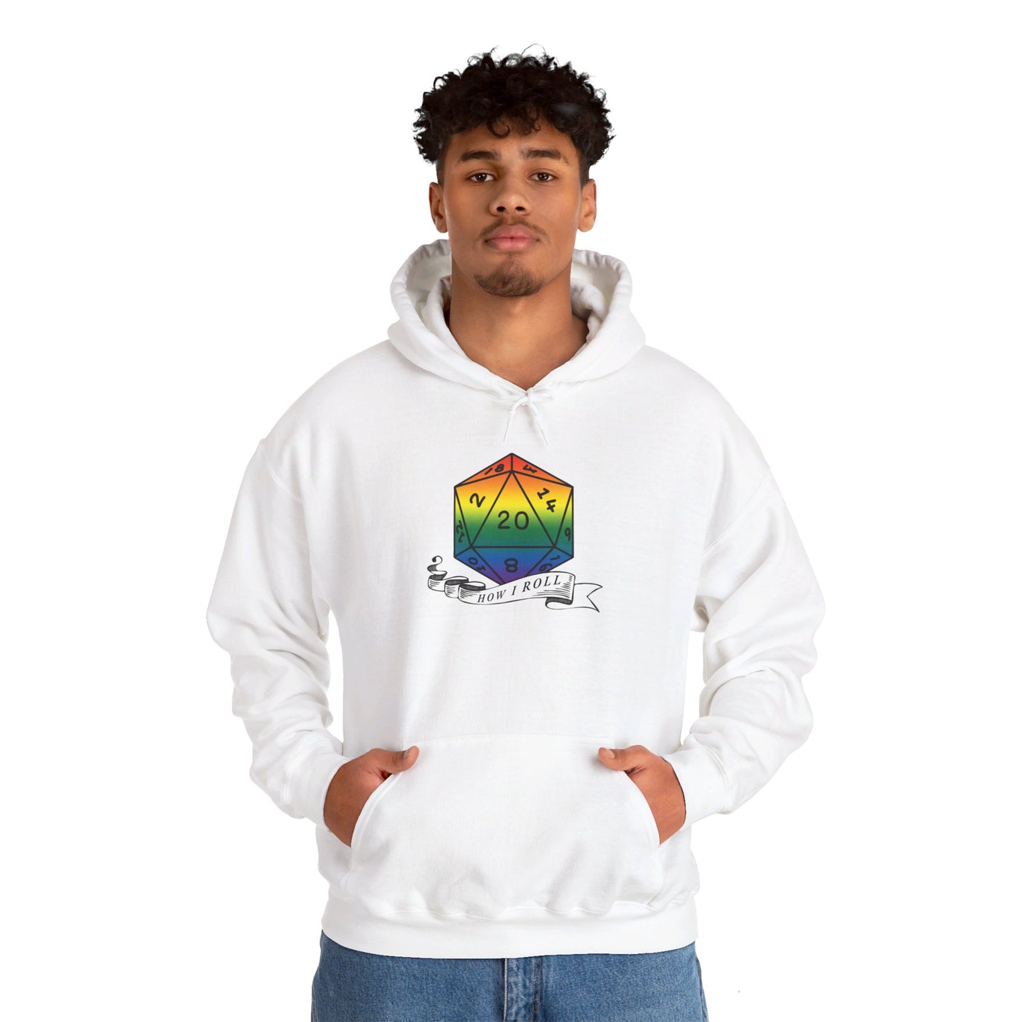 Nerdy Rainbow Flag Pride | How I Roll | Pride Flag D20 Hoodie | Unisex Heavy Blend™ Hooded Sweatshirt