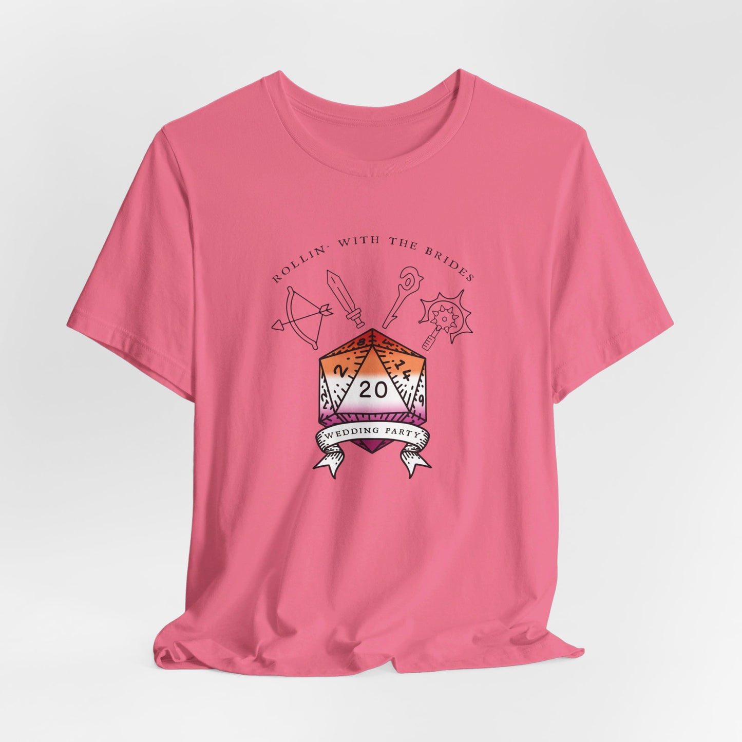 Lesbian Flag Dungeons & Dragons Wedding Party T-Shirts |TTRPG | Unisex T-Shirt | Nerdy Non-Binary