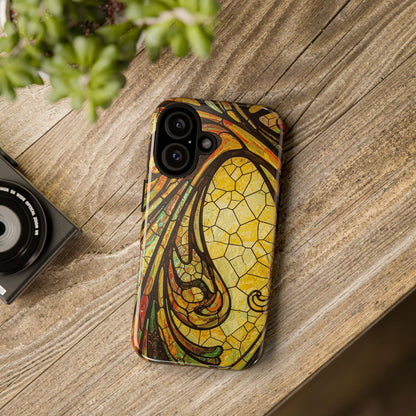 Faux Stained Glass Art Nouveau Style iPhone Case, Tough Cases, Vintage Design, Durable Phone Protector, Earth tones