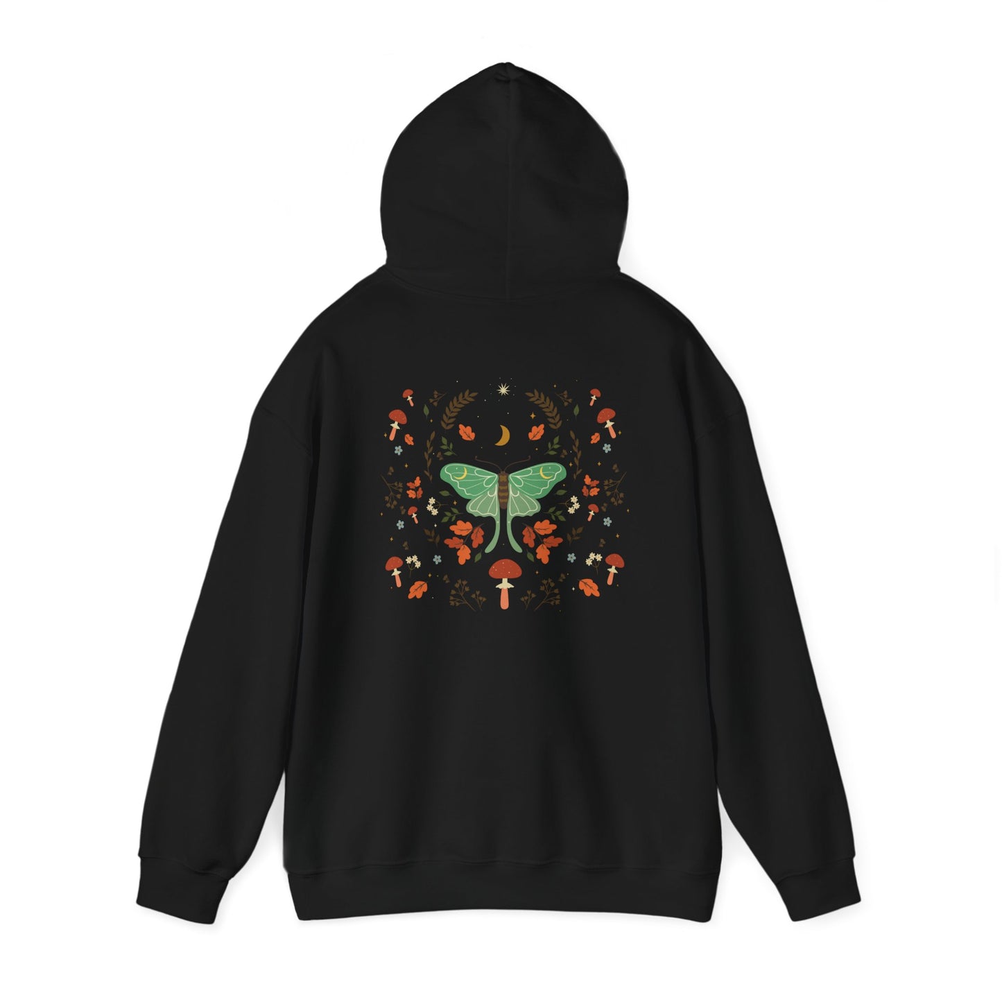 Luna Moth Vintage Boho Hoodie Woodland Vibes Green Moth Sweater Forest Botanical Floral Top Hooded Sweatshirt