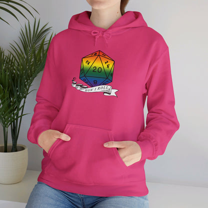 Nerdy Rainbow Flag Pride | How I Roll | Pride Flag D20 Hoodie | Unisex Heavy Blend™ Hooded Sweatshirt