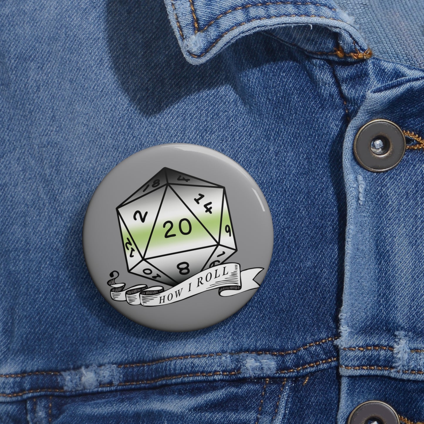 D20 Agender Pride Flag How I Roll Button Pin, LGBTQ+ Pin, Genderqueer Accessories, Statement Pin, Pride Parade Gear