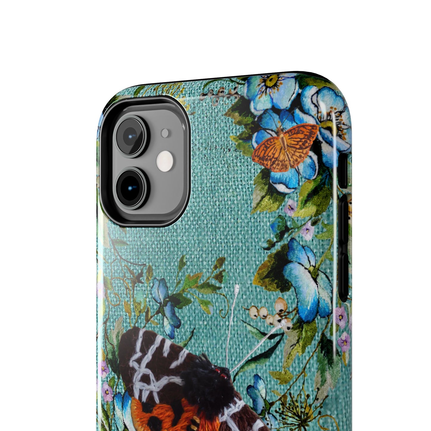 Vintage Blooms and Butterflies Phone Case Embroidered Look Floral Cottagecore Phone Cover, iPhone, Pixel, Samsung