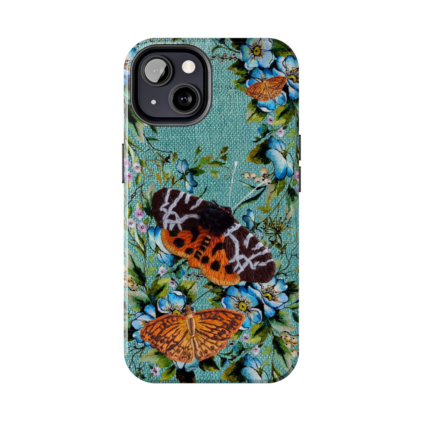 Vintage Blooms and Butterflies Phone Case Embroidered Look Floral Cottagecore Phone Cover, iPhone, Pixel, Samsung