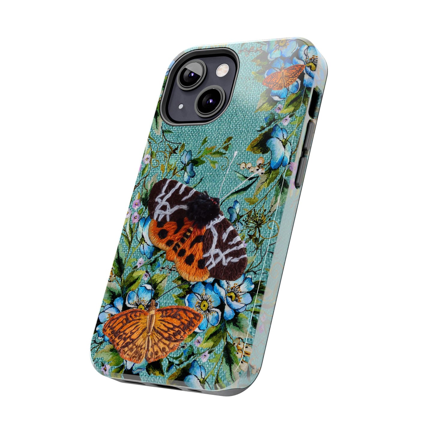 Vintage Blooms and Butterflies Phone Case Embroidered Look Floral Cottagecore Phone Cover, iPhone, Pixel, Samsung