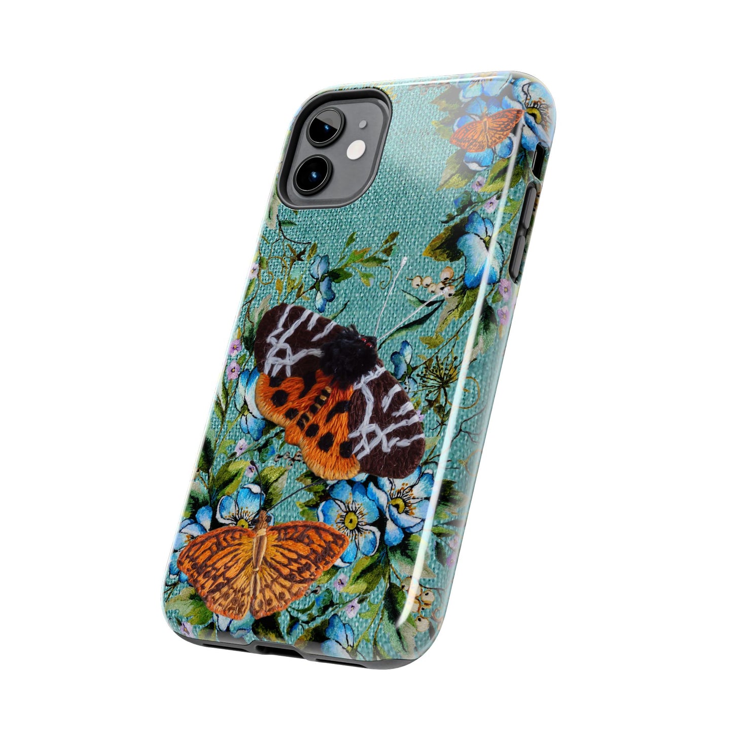 Vintage Blooms and Butterflies Phone Case Embroidered Look Floral Cottagecore Phone Cover, iPhone, Pixel, Samsung