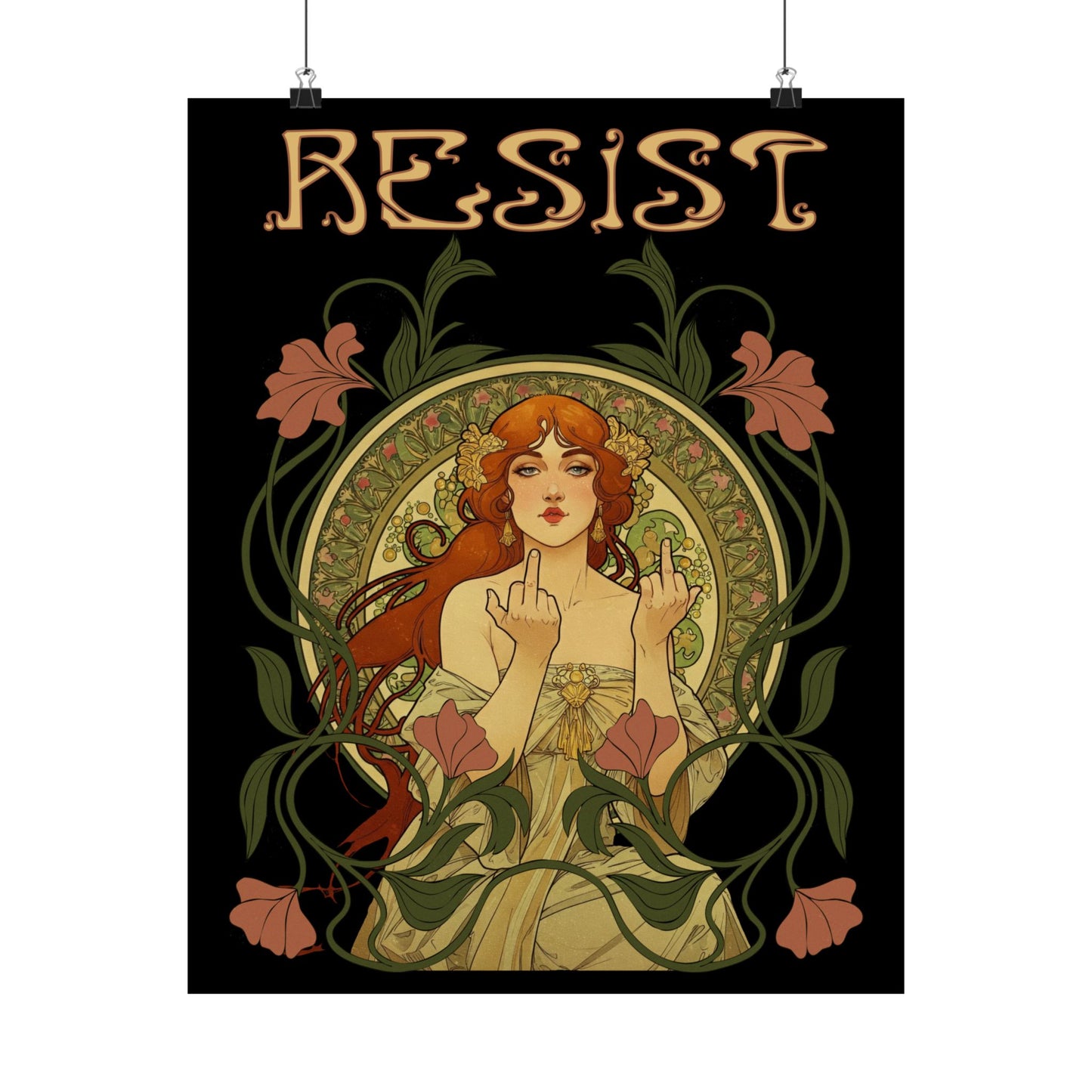 Resist Art Nouveau Home Decor, Gift Ideas, Motivational Wall Art, Modern Feminism. Matte Print, Wall Hanging, Dorm Room