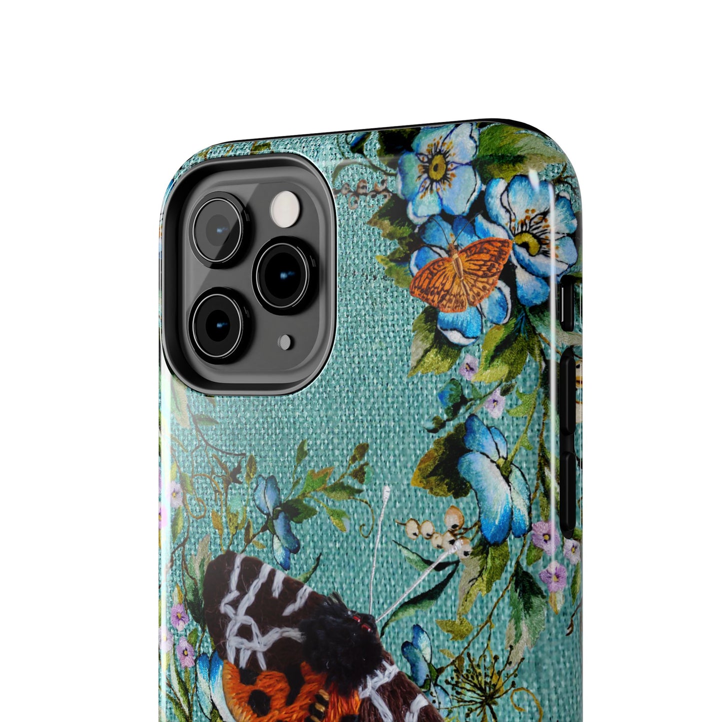 Vintage Blooms and Butterflies Phone Case Embroidered Look Floral Cottagecore Phone Cover, iPhone, Pixel, Samsung