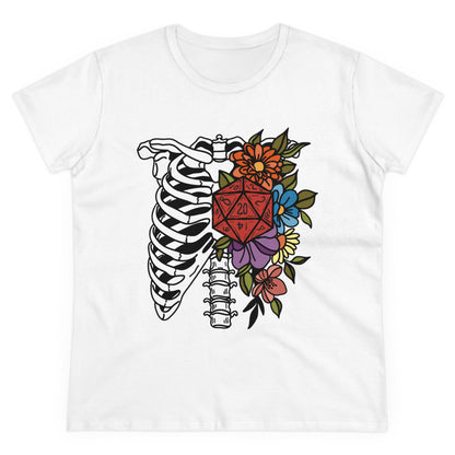 D20 Floral Skeleton Ribcage Women's Midweight Cotton Tee