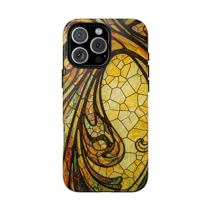 Faux Stained Glass Art Nouveau Style iPhone Case, Tough Cases, Vintage Design, Durable Phone Protector, Earth tones