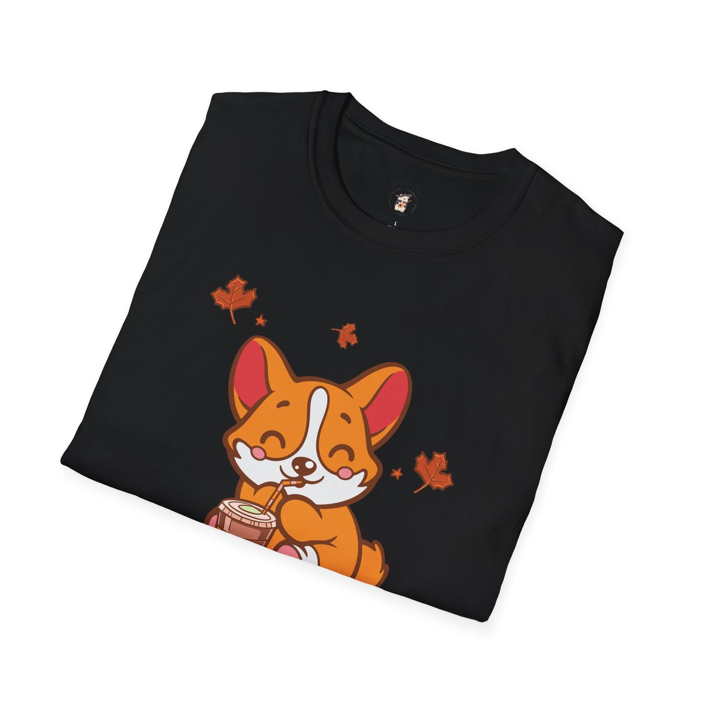 Cute Corgi, Coffee Lover tee Shirt, Halloween Fall Pumpkin Spice Latte, Unisex Softstyle T-Shirt