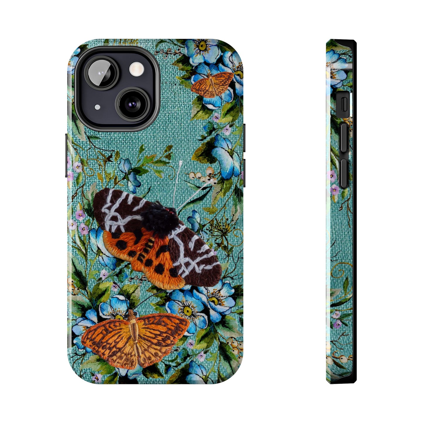 Vintage Blooms and Butterflies Phone Case Embroidered Look Floral Cottagecore Phone Cover, iPhone, Pixel, Samsung
