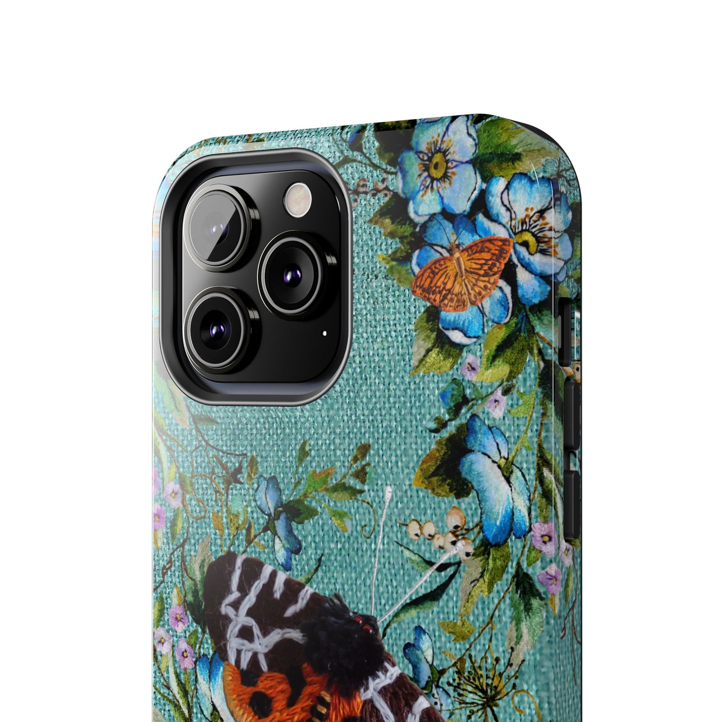 Vintage Blooms and Butterflies Phone Case Embroidered Look Floral Cottagecore Phone Cover, iPhone, Pixel, Samsung