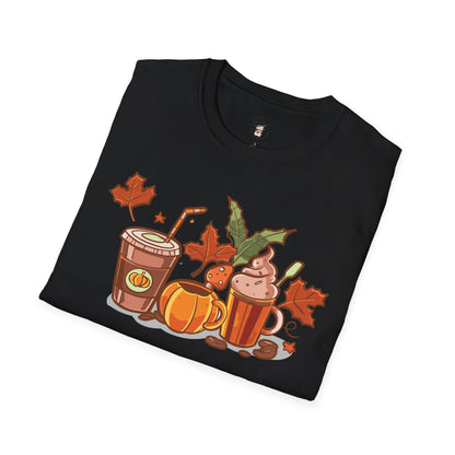 Fall Coffee Shirt, Cute Fall T-Shirt, Coffee Lover tee, Halloween Pumpkin Latte, Pumpkin Spice Shirt,  Unisex Softstyle T-Shirt