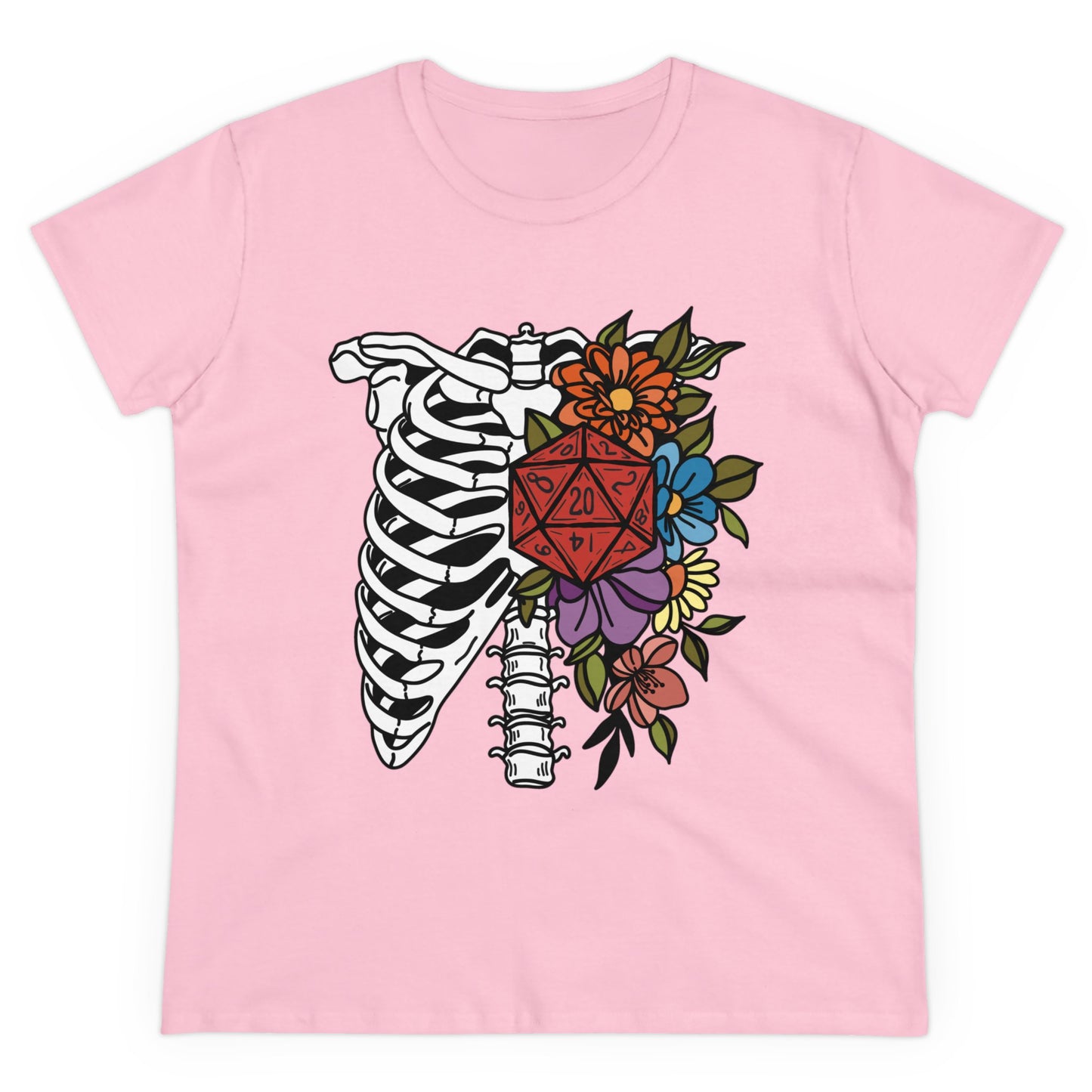 D20 Floral Skeleton Ribcage Women's Midweight Cotton Tee