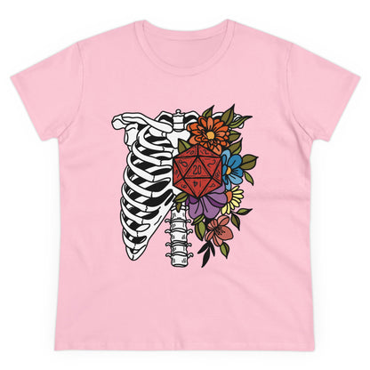 D20 Floral Skeleton Ribcage Women's Midweight Cotton Tee