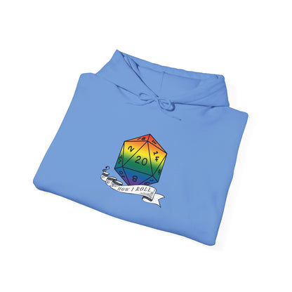 Nerdy Rainbow Flag Pride | How I Roll | Pride Flag D20 Hoodie | Unisex Heavy Blend™ Hooded Sweatshirt