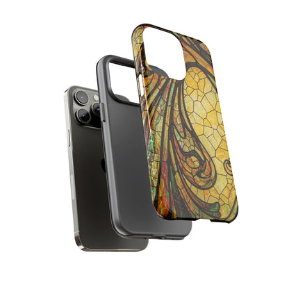Faux Stained Glass Art Nouveau Style iPhone Case, Tough Cases, Vintage Design, Durable Phone Protector, Earth tones