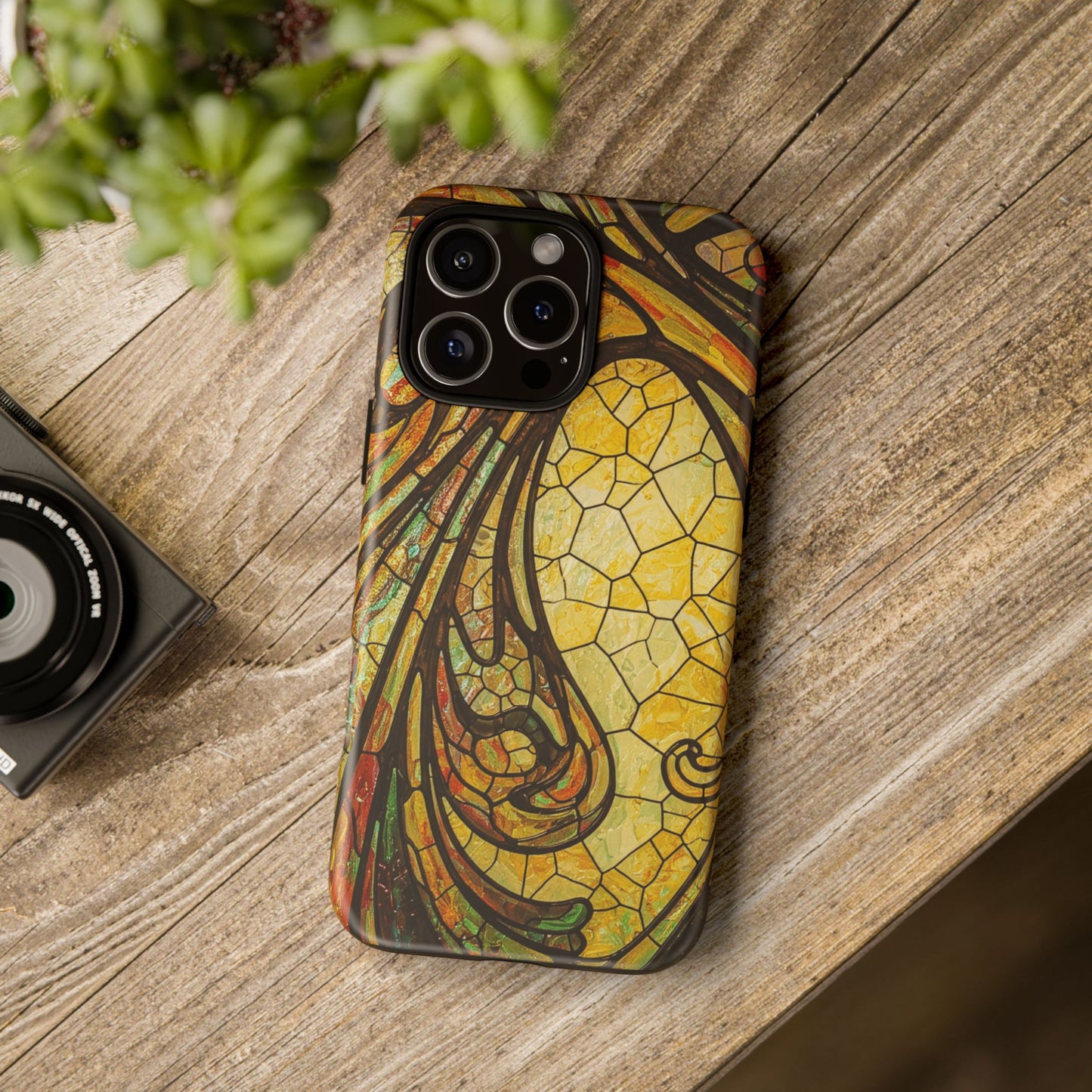 Faux Stained Glass Art Nouveau Style iPhone Case, Tough Cases, Vintage Design, Durable Phone Protector, Earth tones