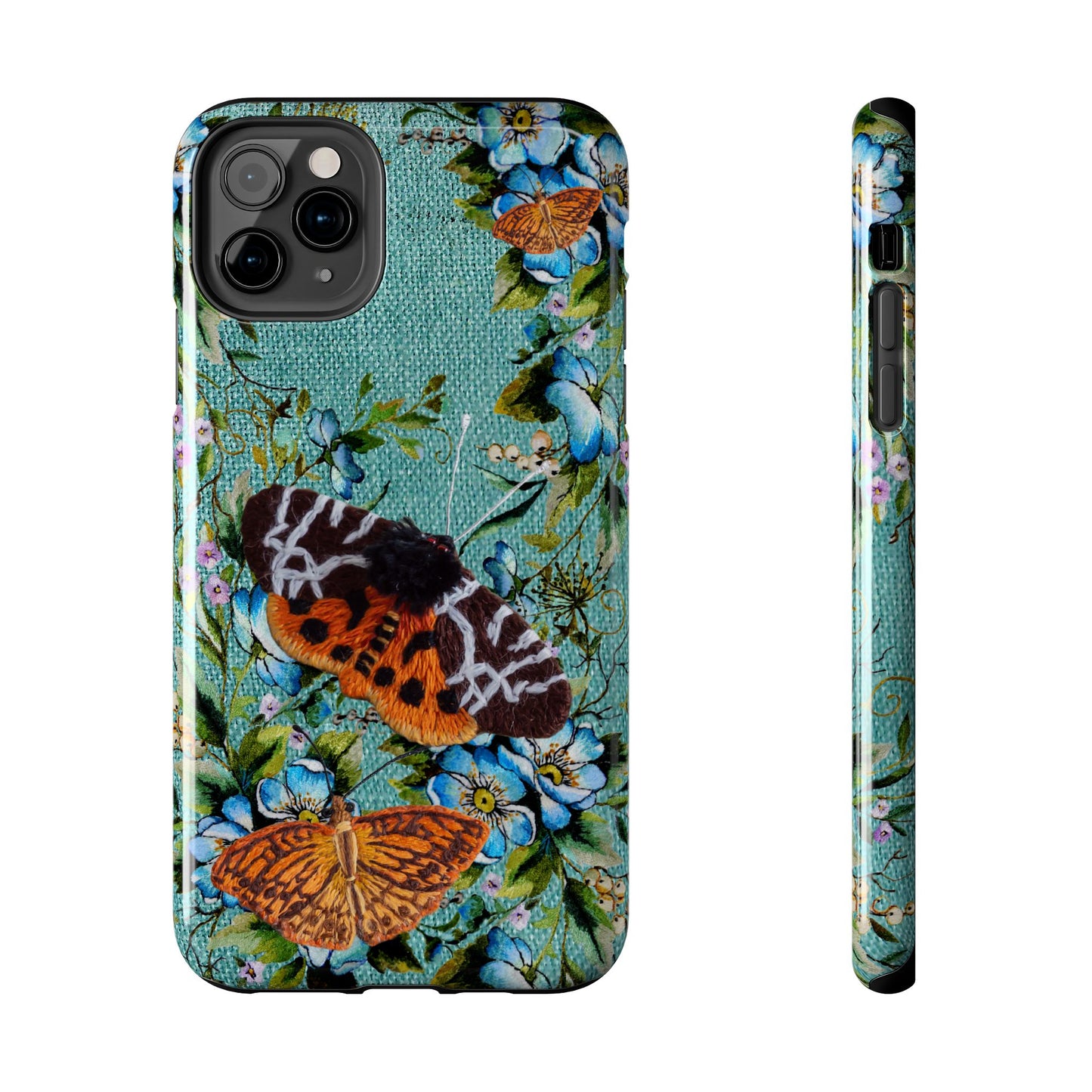 Vintage Blooms and Butterflies Phone Case Embroidered Look Floral Cottagecore Phone Cover, iPhone, Pixel, Samsung