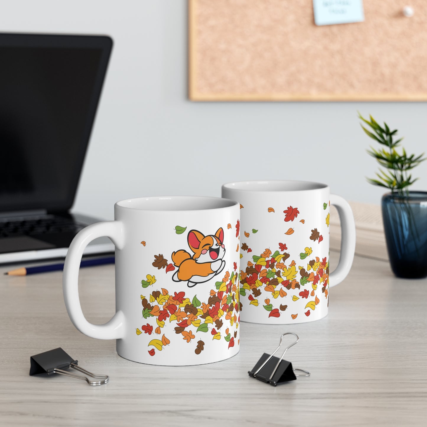 Cute Autumn Fall Leaves Corgi Mug, Corgi Lover Gift