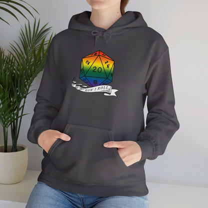 Nerdy Rainbow Flag Pride | How I Roll | Pride Flag D20 Hoodie | Unisex Heavy Blend™ Hooded Sweatshirt