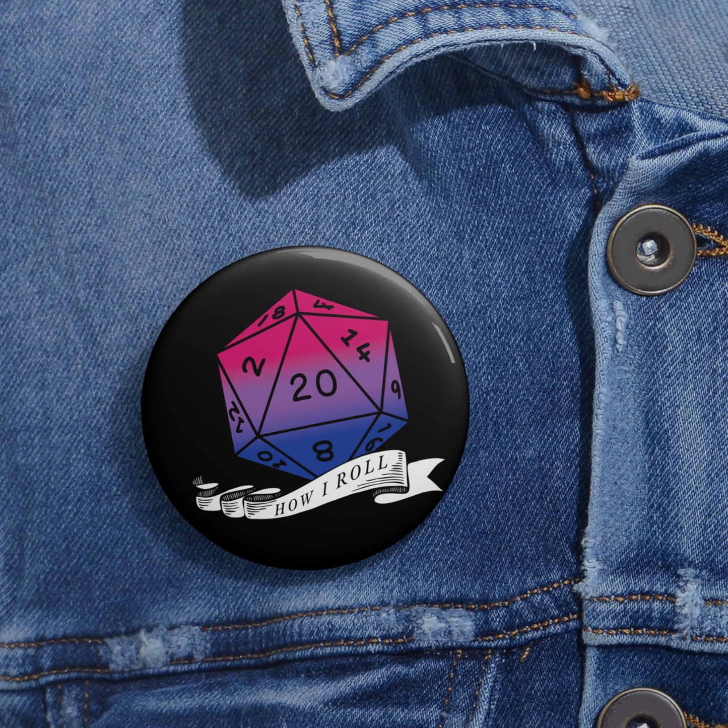 D20 Bisexual Pride Flag How I Roll Button Pin, LGBTQ+ Pin, Pride Month Accessories, Statement Pin, Pride Parade Gear