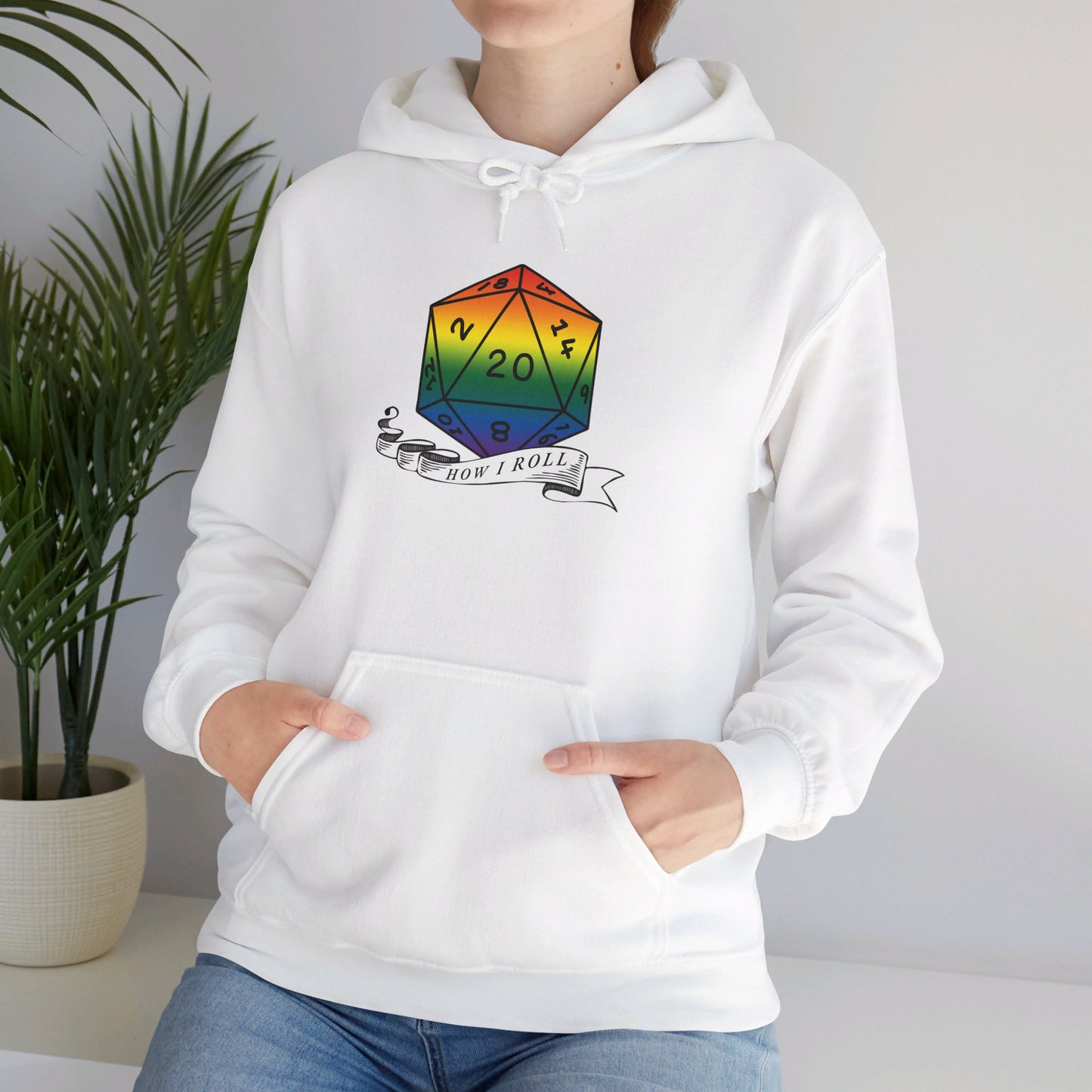 Nerdy Rainbow Flag Pride | How I Roll | Pride Flag D20 Hoodie | Unisex Heavy Blend™ Hooded Sweatshirt