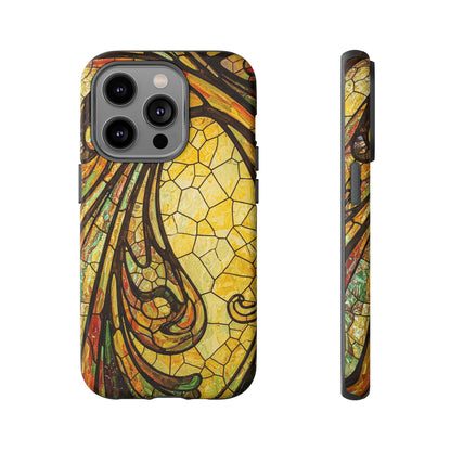 Faux Stained Glass Art Nouveau Style iPhone Case, Tough Cases, Vintage Design, Durable Phone Protector, Earth tones
