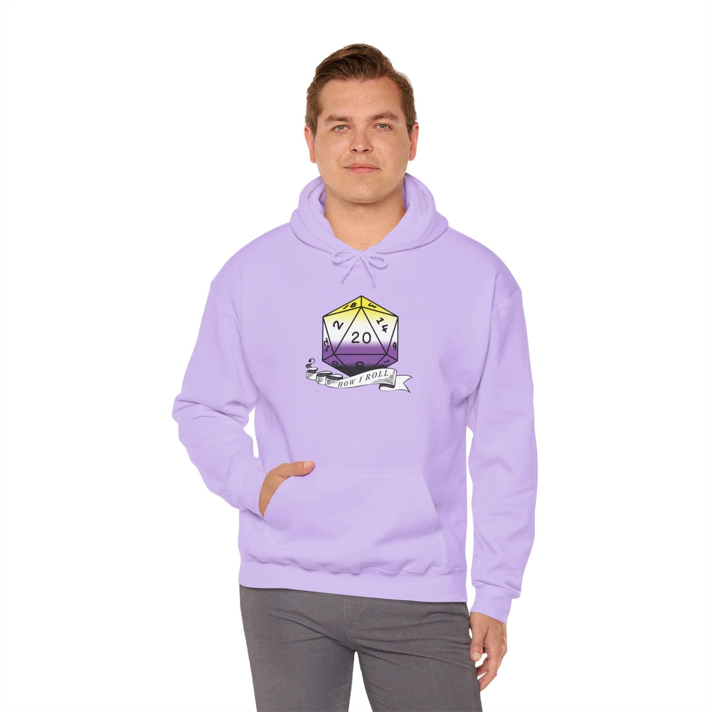 Nerdy Non-Binary Flag Pride | How I Roll | Pride Flag D20 Hoodie | Unisex Heavy Blend™ Hooded Sweatshirt