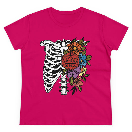 D20 Floral Skeleton Ribcage Women's Midweight Cotton Tee