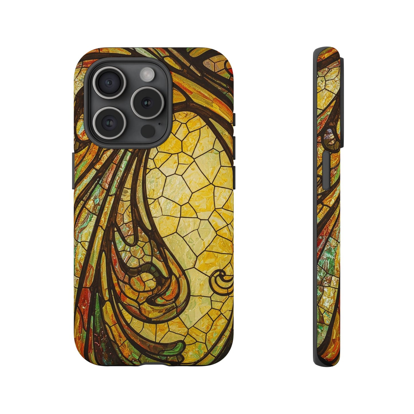 Faux Stained Glass Art Nouveau Style iPhone Case, Tough Cases, Vintage Design, Durable Phone Protector, Earth tones