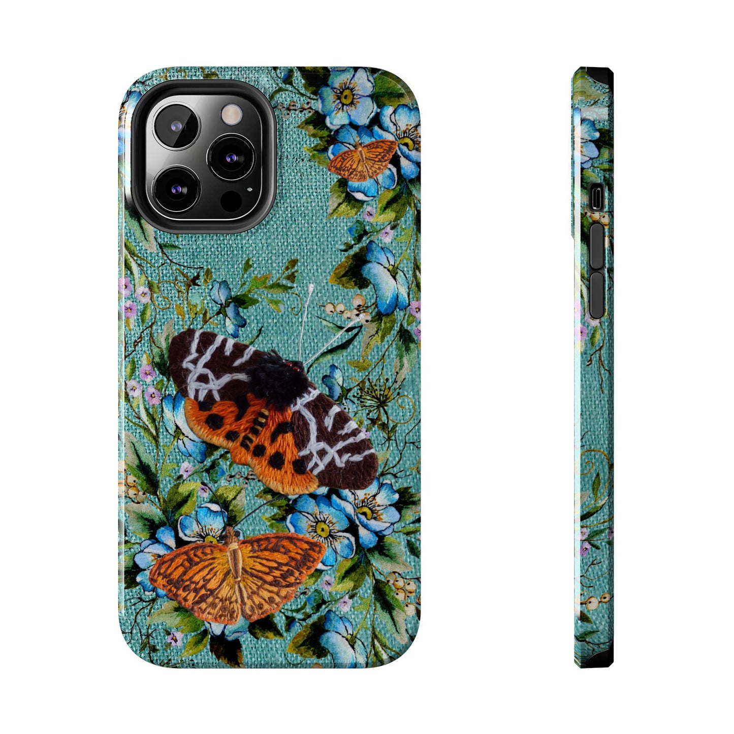 Vintage Blooms and Butterflies Phone Case Embroidered Look Floral Cottagecore Phone Cover, iPhone, Pixel, Samsung