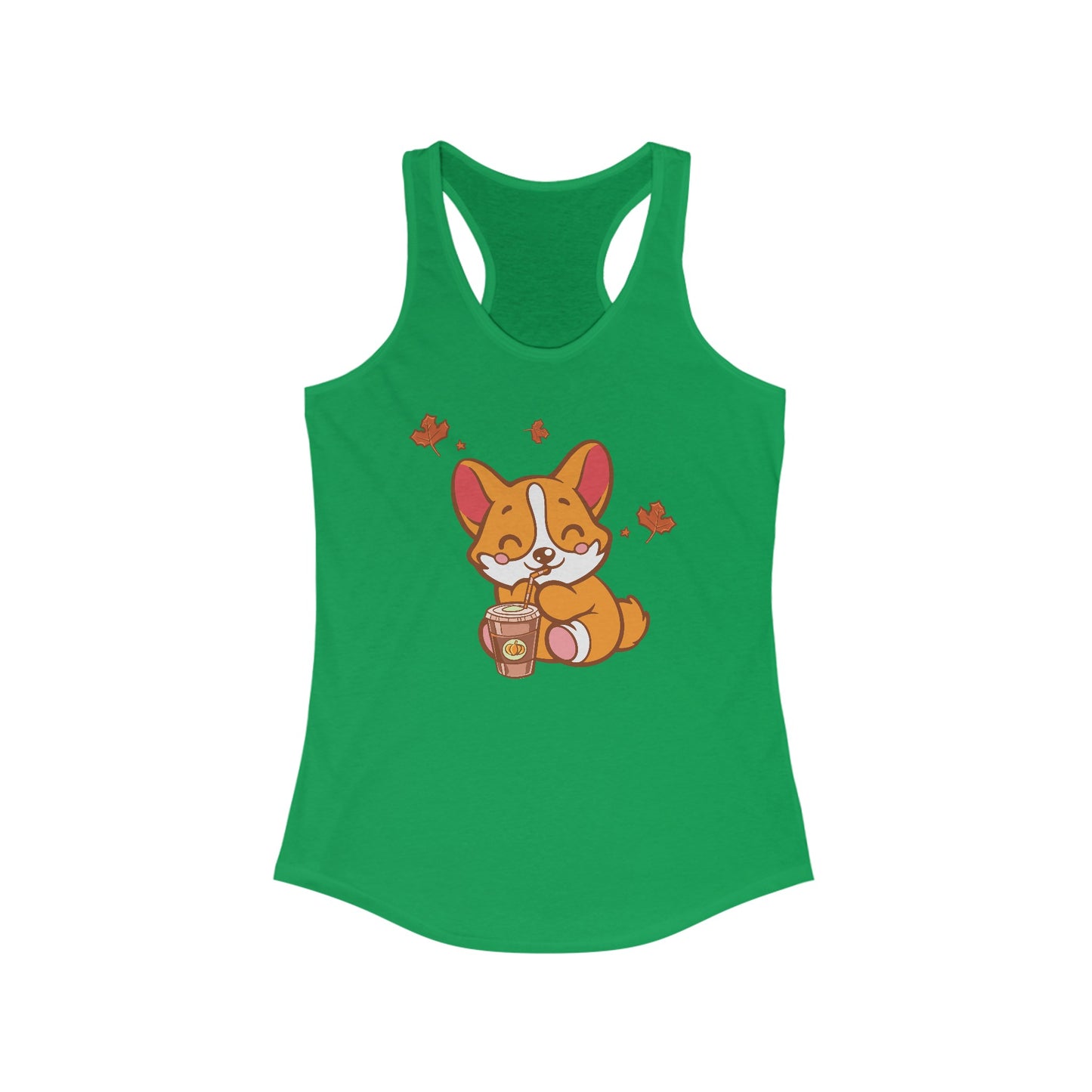 Adorable Corgi, Fall, Pumpkin Spice Latte, Gym Tank, Halloween, Women's Ideal Racerback Tank