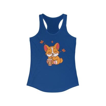 Adorable Corgi, Fall, Pumpkin Spice Latte, Gym Tank, Halloween, Women's Ideal Racerback Tank