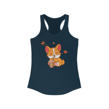 Adorable Corgi, Fall, Pumpkin Spice Latte, Gym Tank, Halloween, Women's Ideal Racerback Tank