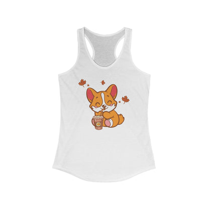 Adorable Corgi, Fall, Pumpkin Spice Latte, Gym Tank, Halloween, Women's Ideal Racerback Tank