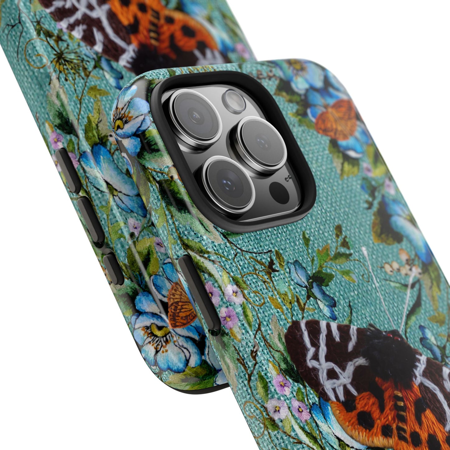 Vintage Blooms and Butterflies Phone Case Embroidered Look Floral Cottagecore Phone Cover, iPhone, Pixel, Samsung