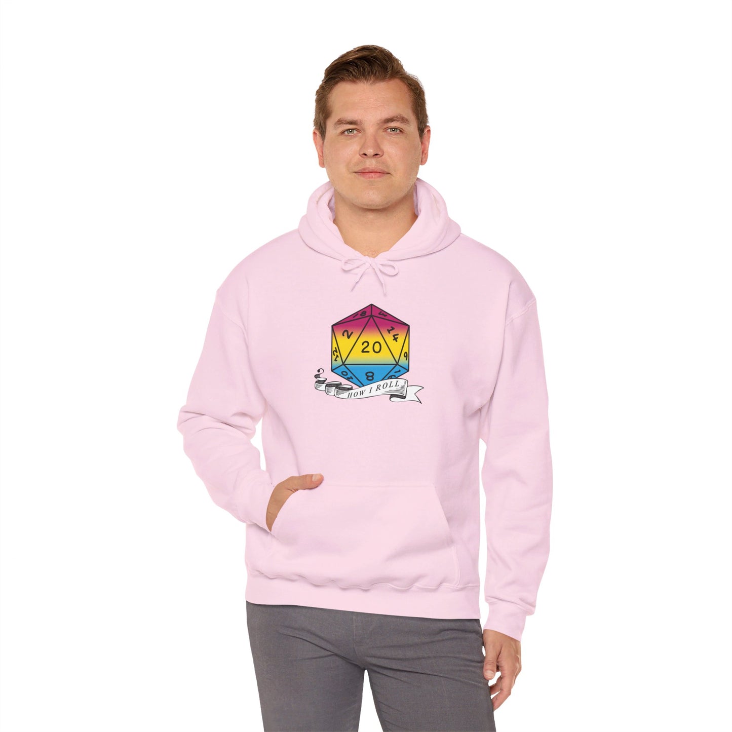 Nerdy Pansexual Flag Pride | How I Roll | Pride Flag D20 Hoodie | Unisex Heavy Blend™ Hooded Sweatshirt