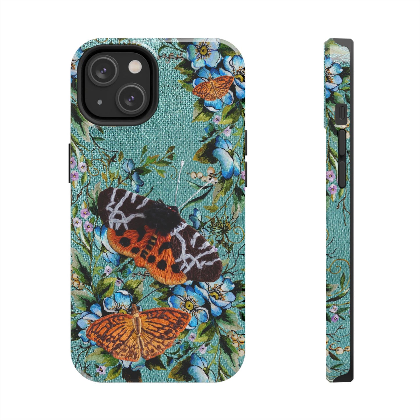 Vintage Blooms and Butterflies Phone Case Embroidered Look Floral Cottagecore Phone Cover, iPhone, Pixel, Samsung
