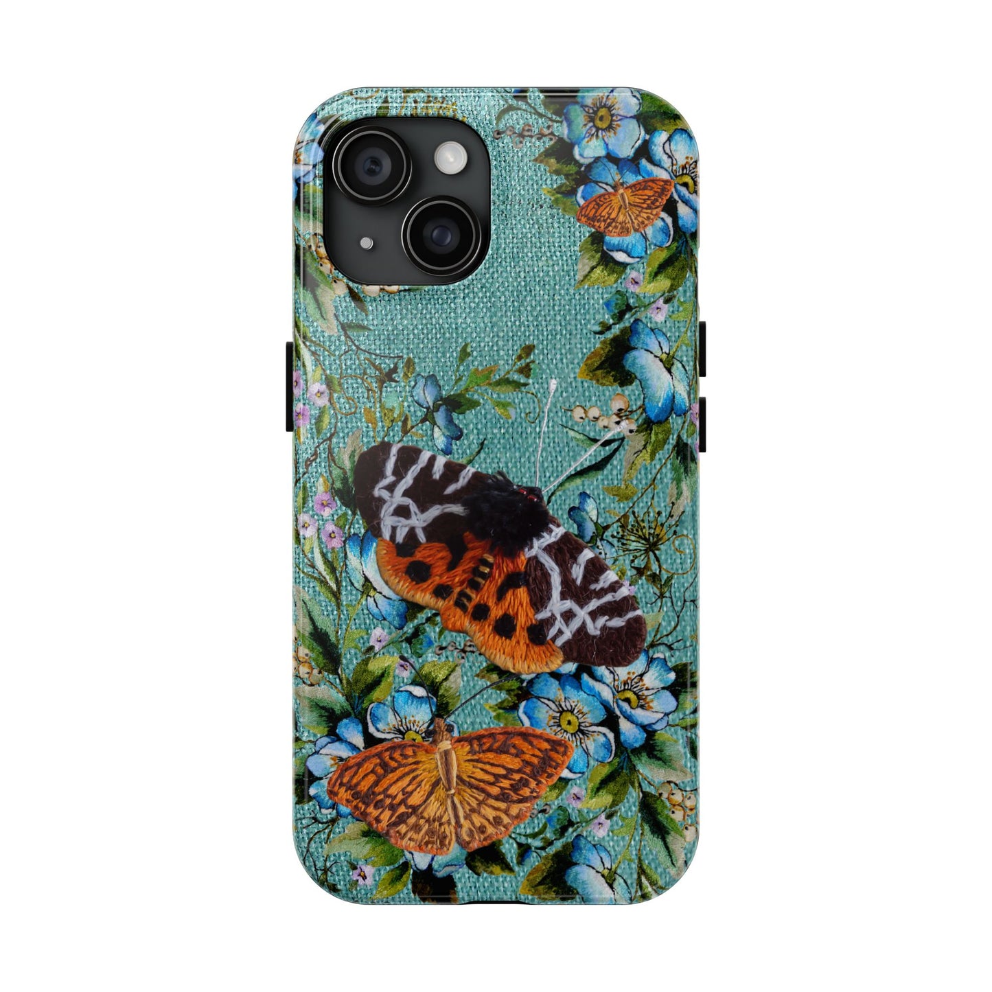 Vintage Blooms and Butterflies Phone Case Embroidered Look Floral Cottagecore Phone Cover, iPhone, Pixel, Samsung
