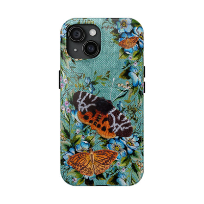 Vintage Blooms and Butterflies Phone Case Embroidered Look Floral Cottagecore Phone Cover, iPhone, Pixel, Samsung